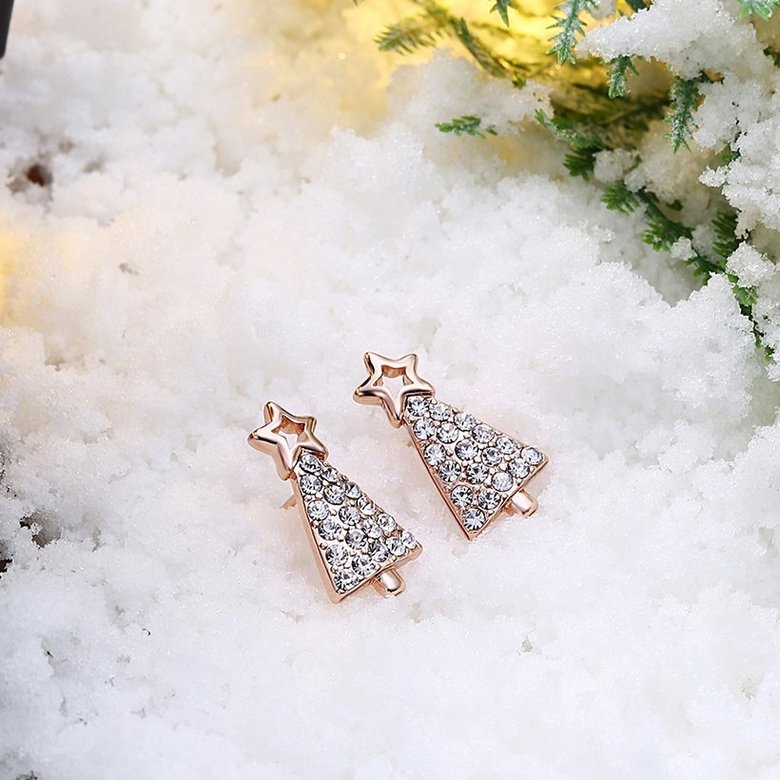 Wholesale Popular cute Rose Gold Christmas Tree Stud Earring Crystal Earrings For Women Fine Jewelry Earrings Present TGGPE294 1