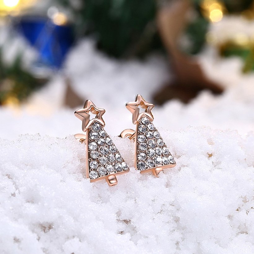 Wholesale Popular cute Rose Gold Christmas Tree Stud Earring Crystal Earrings For Women Fine Jewelry Earrings Present TGGPE294 2