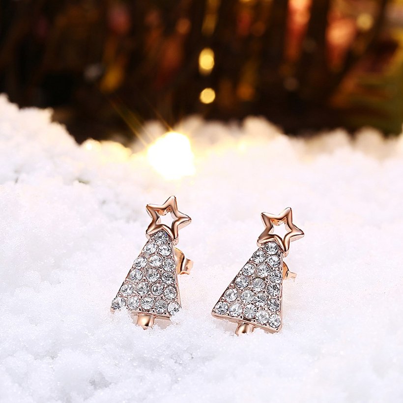Wholesale Popular cute Rose Gold Christmas Tree Stud Earring Crystal Earrings For Women Fine Jewelry Earrings Present TGGPE294 3
