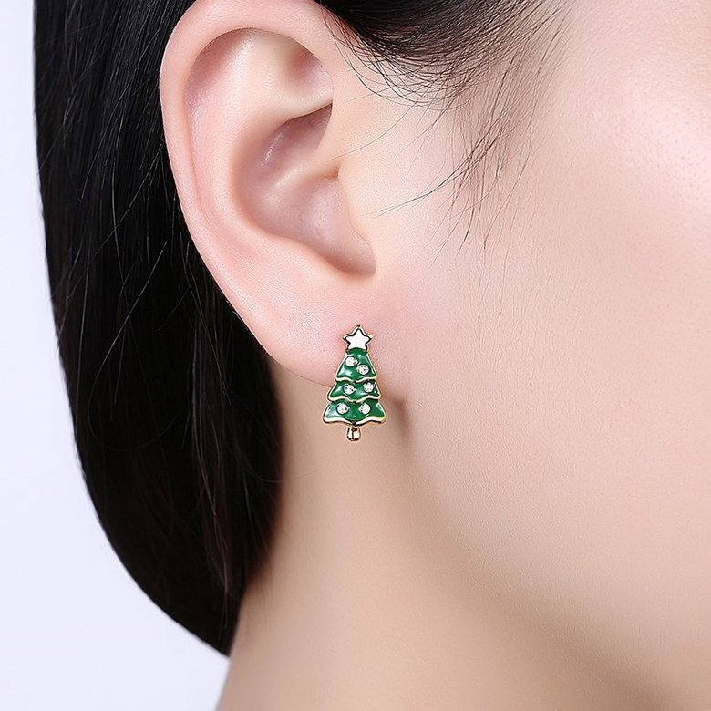 Wholesale Popular cute Gold green Christmas Tree Stud Earring Crystal star Earrings For Women Fine Jewelry Earrings Present TGGPE300 0