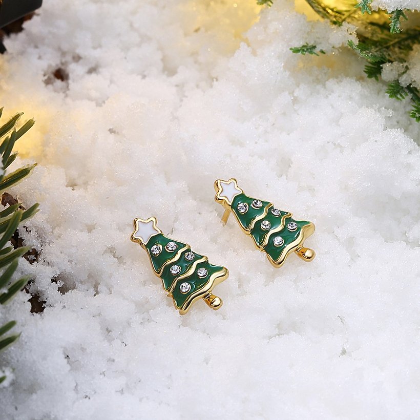 Wholesale Popular cute Gold green Christmas Tree Stud Earring Crystal star Earrings For Women Fine Jewelry Earrings Present TGGPE300 1