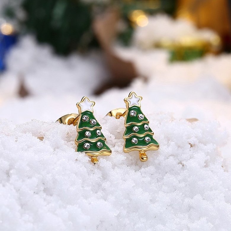 Wholesale Popular cute Gold green Christmas Tree Stud Earring Crystal star Earrings For Women Fine Jewelry Earrings Present TGGPE300 2