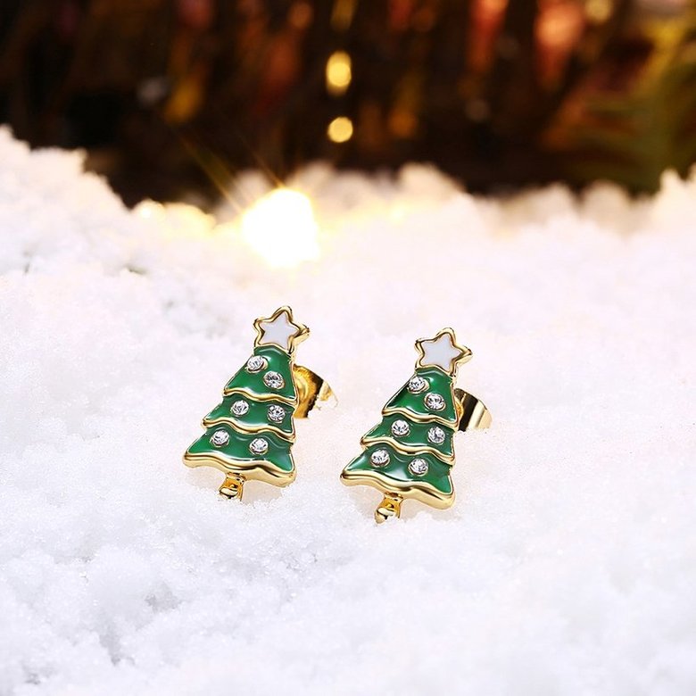 Wholesale Popular cute Gold green Christmas Tree Stud Earring Crystal star Earrings For Women Fine Jewelry Earrings Present TGGPE300 3