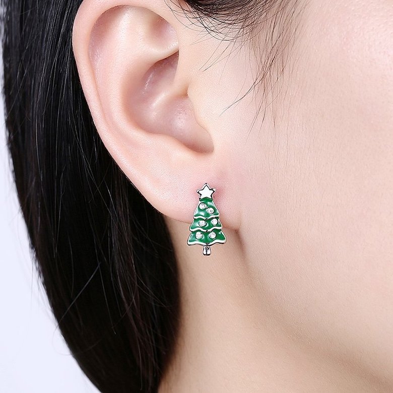 Wholesale Popular cute Gold green Christmas Tree Stud Earring Crystal star Earrings For Women Fine Jewelry Earrings Present TGGPE306 0