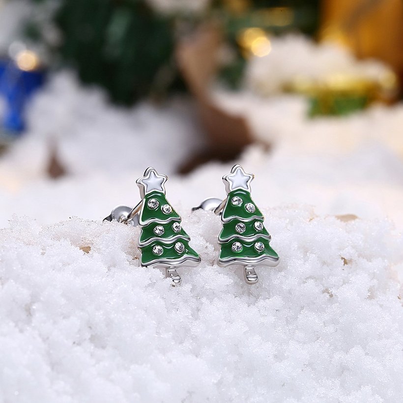 Wholesale Popular cute Gold green Christmas Tree Stud Earring Crystal star Earrings For Women Fine Jewelry Earrings Present TGGPE306 2