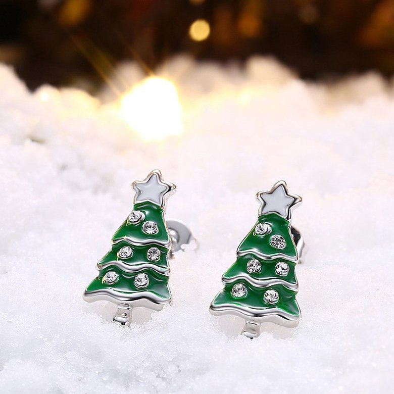 Wholesale Popular cute Gold green Christmas Tree Stud Earring Crystal star Earrings For Women Fine Jewelry Earrings Present TGGPE306 3