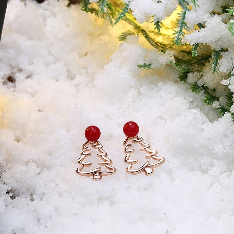 Wholesale Classic rose gold hollow out Christmas Tree Stud Earring For Women Fine Jewelry Earrings Present TGGPE320 1