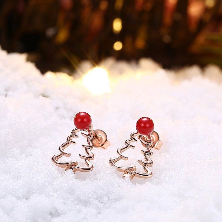 Wholesale Classic rose gold hollow out Christmas Tree Stud Earring For Women Fine Jewelry Earrings Present TGGPE320 3