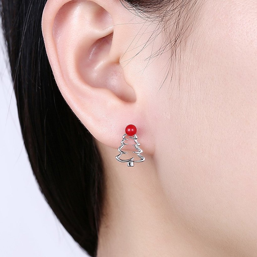 Wholesale Classic Platinum hollow out Christmas Tree Stud Earring For Women Fine Jewelry Earrings Present TGGPE324 0