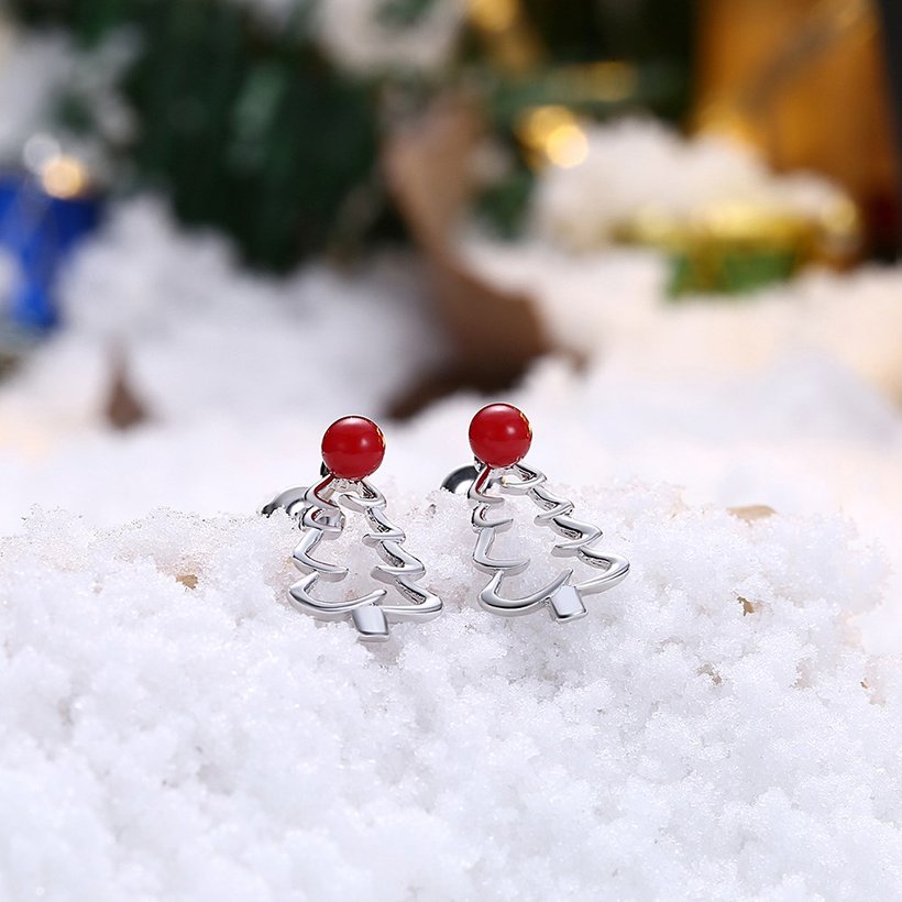 Wholesale Classic Platinum hollow out Christmas Tree Stud Earring For Women Fine Jewelry Earrings Present TGGPE324 2