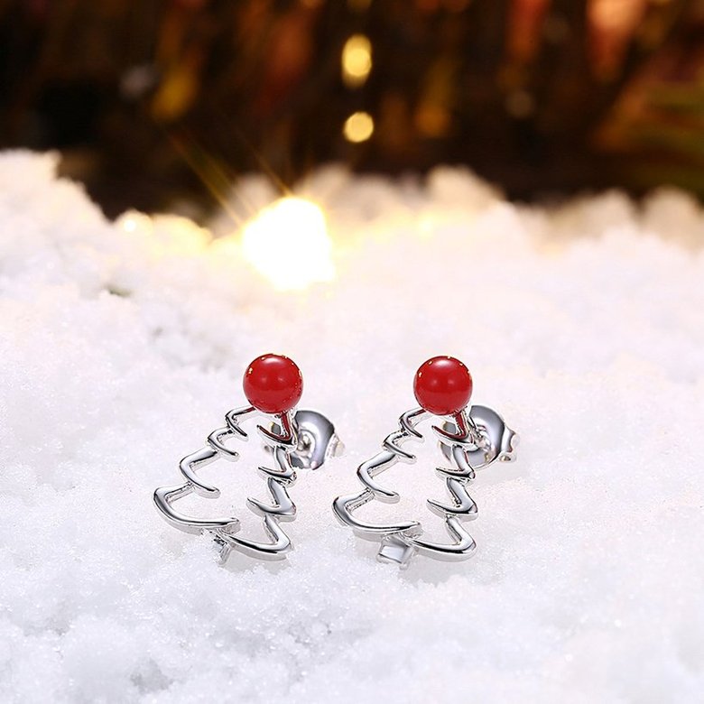 Wholesale Classic Platinum hollow out Christmas Tree Stud Earring For Women Fine Jewelry Earrings Present TGGPE324 3