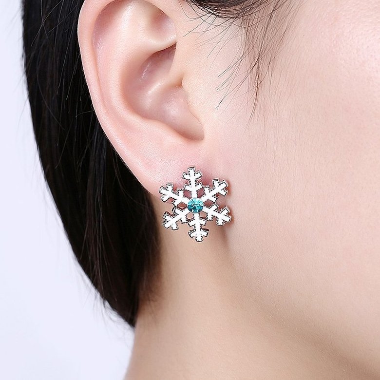 Wholesale Trendy cubic Zirconia silver color Snowflake Christmas Earrings luxury Fashion Blue Cz Crystal Earrings For Women Jewelry  TGGPE333 0