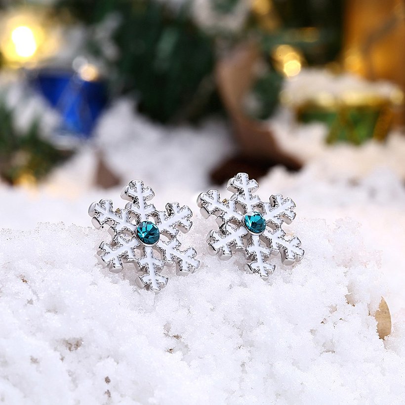 Wholesale Trendy cubic Zirconia silver color Snowflake Christmas Earrings luxury Fashion Blue Cz Crystal Earrings For Women Jewelry  TGGPE333 2