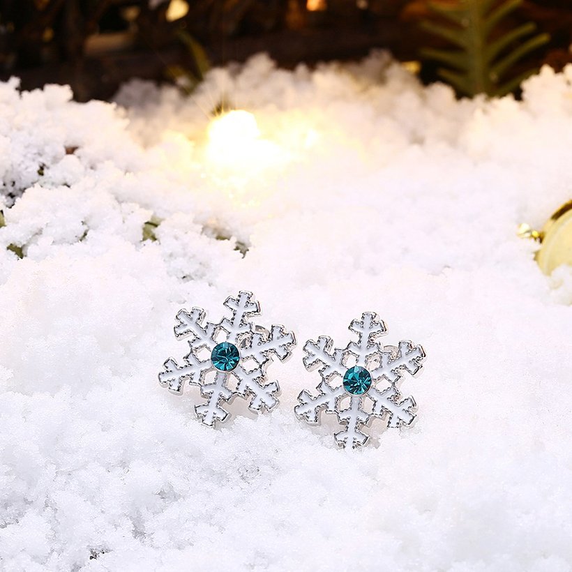 Wholesale Trendy cubic Zirconia silver color Snowflake Christmas Earrings luxury Fashion Blue Cz Crystal Earrings For Women Jewelry  TGGPE333 3