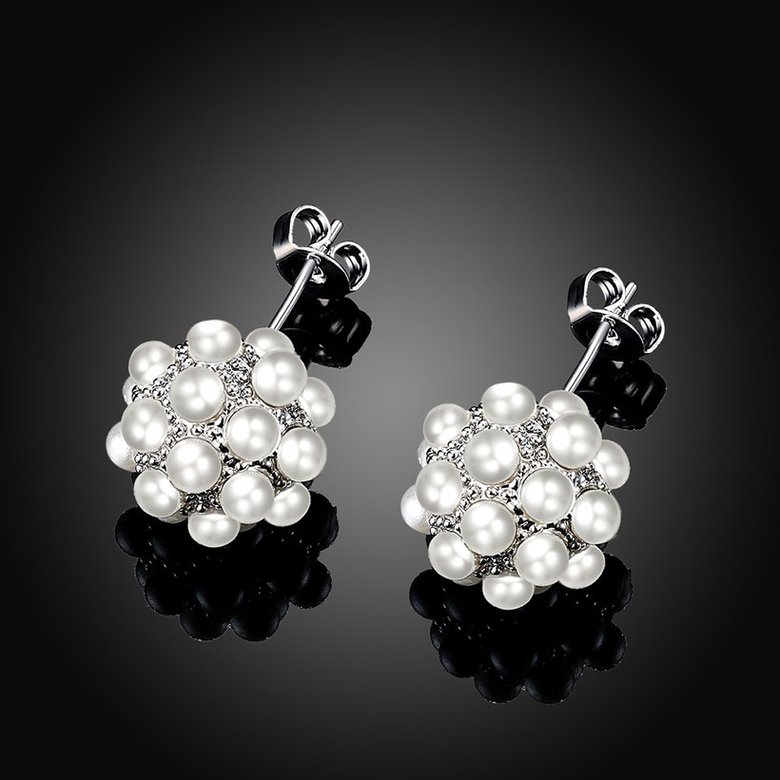 Wholesale New Fashion Platinum Round Stud Earring  Elegant Pearl Beads Earrings for women Wedding christmas jewelry TGGPE121 0