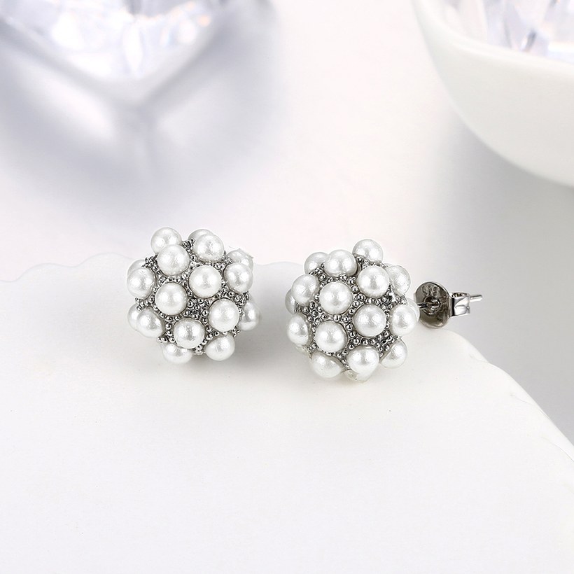Wholesale New Fashion Platinum Round Stud Earring  Elegant Pearl Beads Earrings for women Wedding christmas jewelry TGGPE121 1