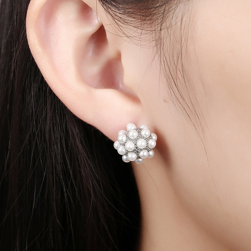 Wholesale New Fashion Platinum Round Stud Earring  Elegant Pearl Beads Earrings for women Wedding christmas jewelry TGGPE121 2