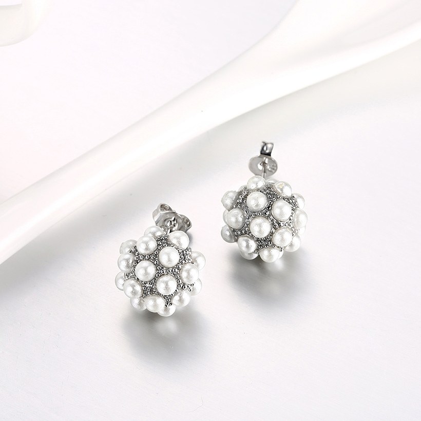 Wholesale New Fashion Platinum Round Stud Earring  Elegant Pearl Beads Earrings for women Wedding christmas jewelry TGGPE121 4