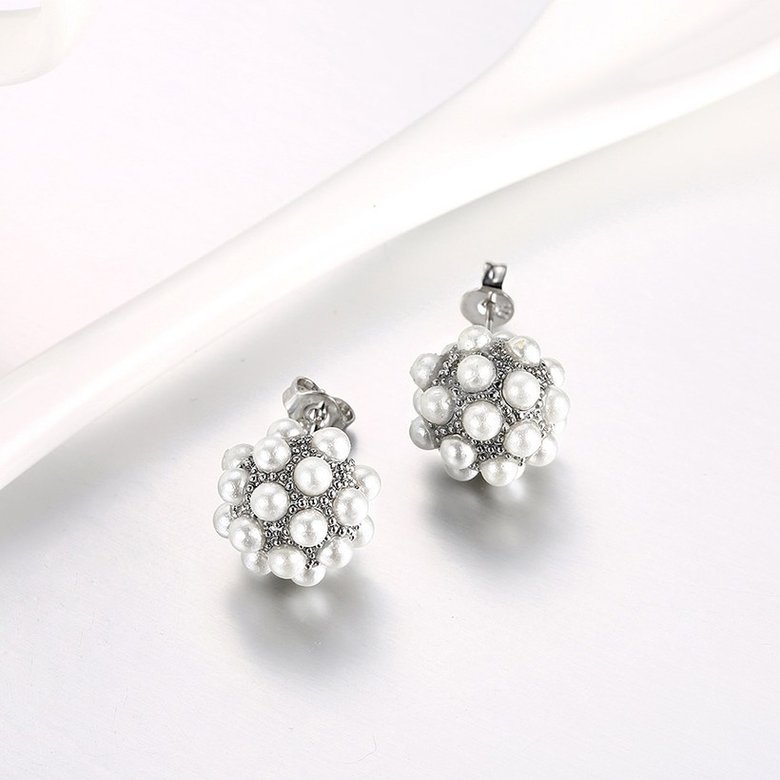 Wholesale New Fashion Platinum Round Stud Earring  Elegant Pearl Beads Earrings for women Wedding christmas jewelry TGGPE121 4