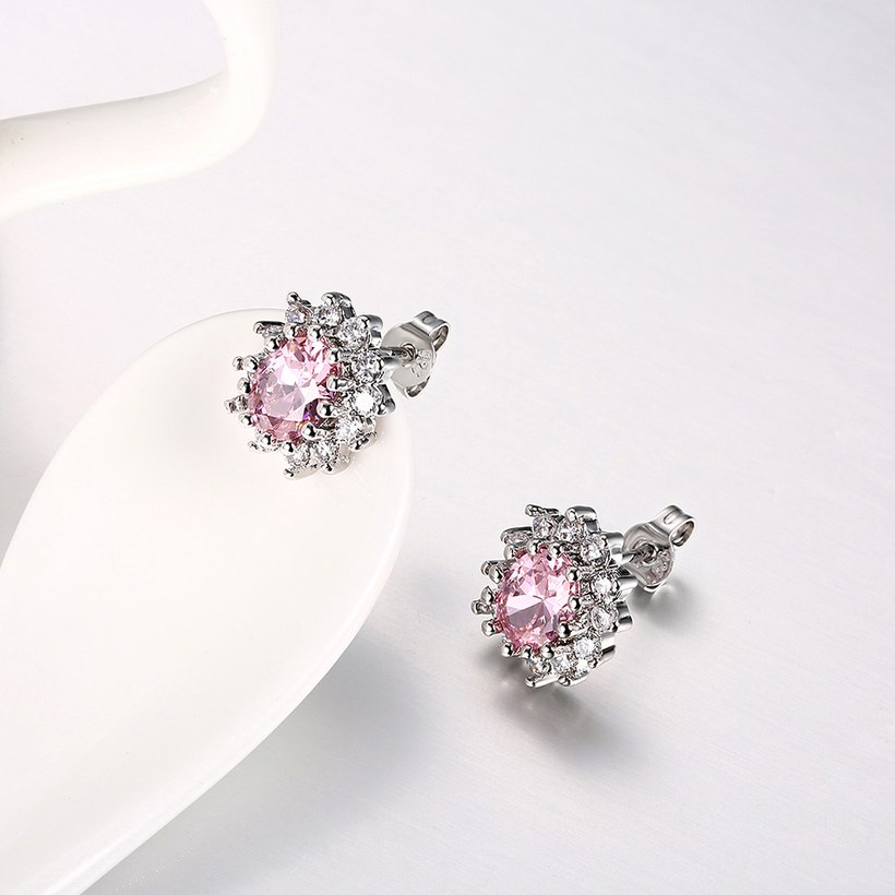 Wholesale Elegant Pink Zircon Earrings For Women Vintage sunflower Wedding Jewelry Gift TGGPE128 2