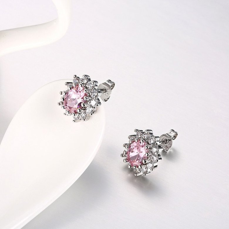 Wholesale Elegant Pink Zircon Earrings For Women Vintage sunflower Wedding Jewelry Gift TGGPE128 2