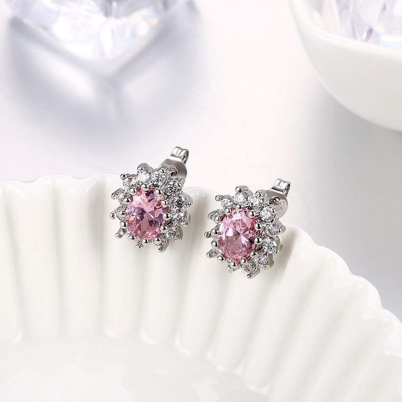 Wholesale Elegant Pink Zircon Earrings For Women Vintage sunflower Wedding Jewelry Gift TGGPE128 3