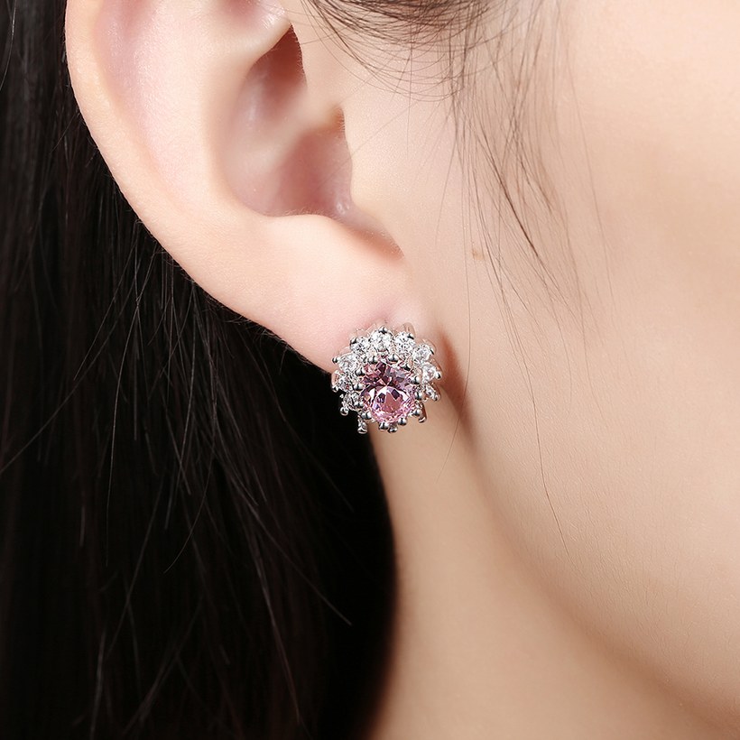 Wholesale Elegant Pink Zircon Earrings For Women Vintage sunflower Wedding Jewelry Gift TGGPE128 4