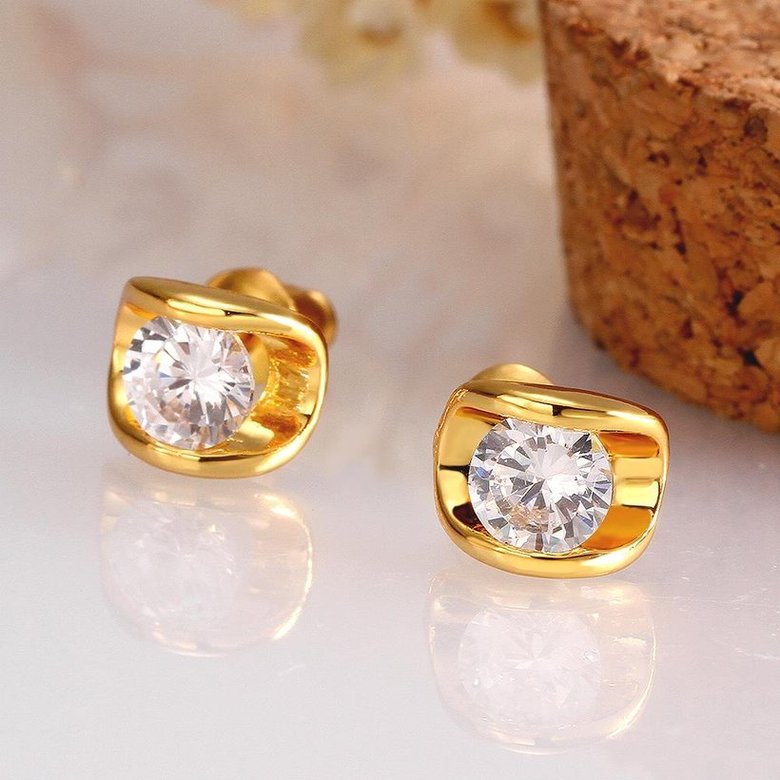 Wholesale Romantic Fashion Hot Sale 24K gold round Diamond Ear Earrings Jewelry Elegant Anniversary Gift For Women TGGPE144 0