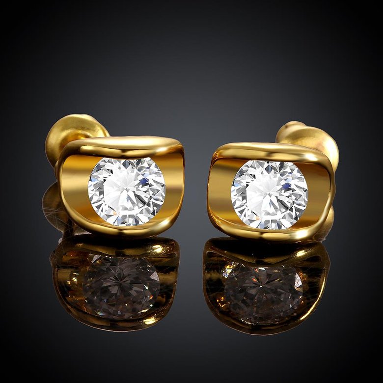 Wholesale Romantic Fashion Hot Sale 24K gold round Diamond Ear Earrings Jewelry Elegant Anniversary Gift For Women TGGPE144 3