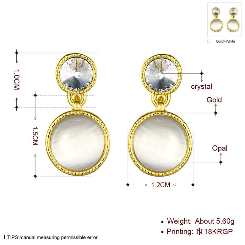 Wholesale New arrival Classic Round opal Dangle Earrings Women Fashion Simple Jewelry 24k Gold  wedding jewelry TGGPE161 2