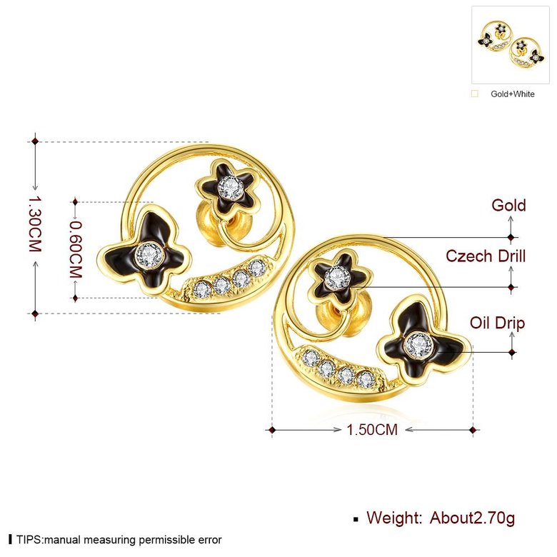 Wholesale Special cute Black enamel Stud Earrings for Women flower Cubic Zirconia 24K Gold Ear Studs Party Jewelry Girls Gifts TGGPE167 0