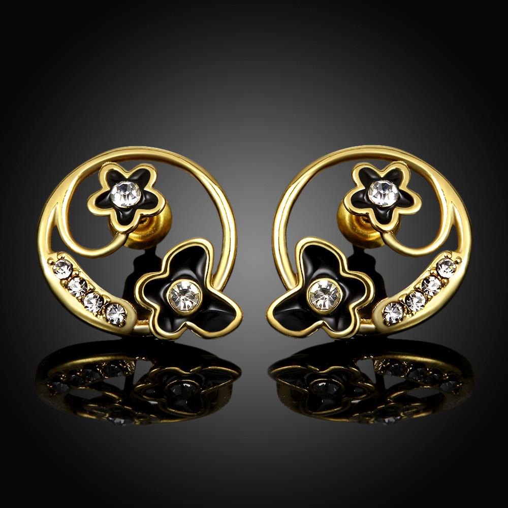 Wholesale Special cute Black enamel Stud Earrings for Women flower Cubic Zirconia 24K Gold Ear Studs Party Jewelry Girls Gifts TGGPE167 1