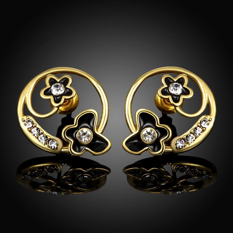 Wholesale Special cute Black enamel Stud Earrings for Women flower Cubic Zirconia 24K Gold Ear Studs Party Jewelry Girls Gifts TGGPE167 1