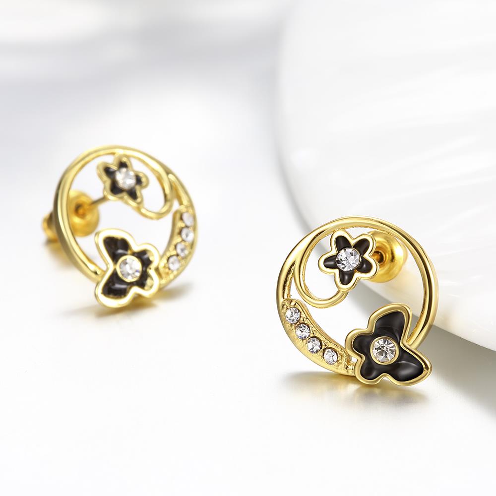 Wholesale Special cute Black enamel Stud Earrings for Women flower Cubic Zirconia 24K Gold Ear Studs Party Jewelry Girls Gifts TGGPE167 2