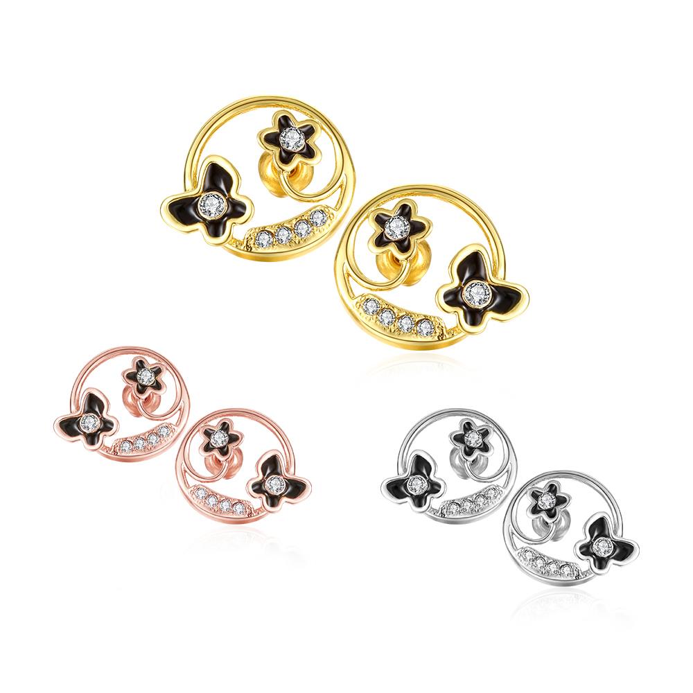 Wholesale Special cute Black enamel Stud Earrings for Women flower Cubic Zirconia 24K Gold Ear Studs Party Jewelry Girls Gifts TGGPE167 5