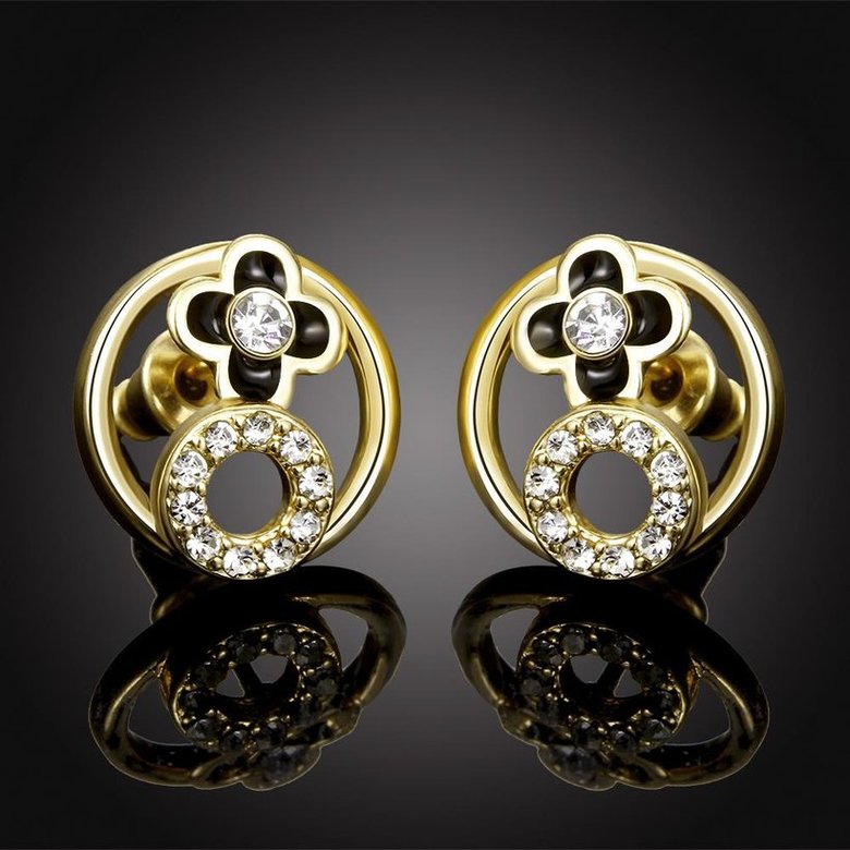 Wholesale Special cute Black enamel Stud Earrings for Women flower Cubic Zirconia 24K Gold Ear Studs Party Jewelry Girls Gifts TGGPE173 1