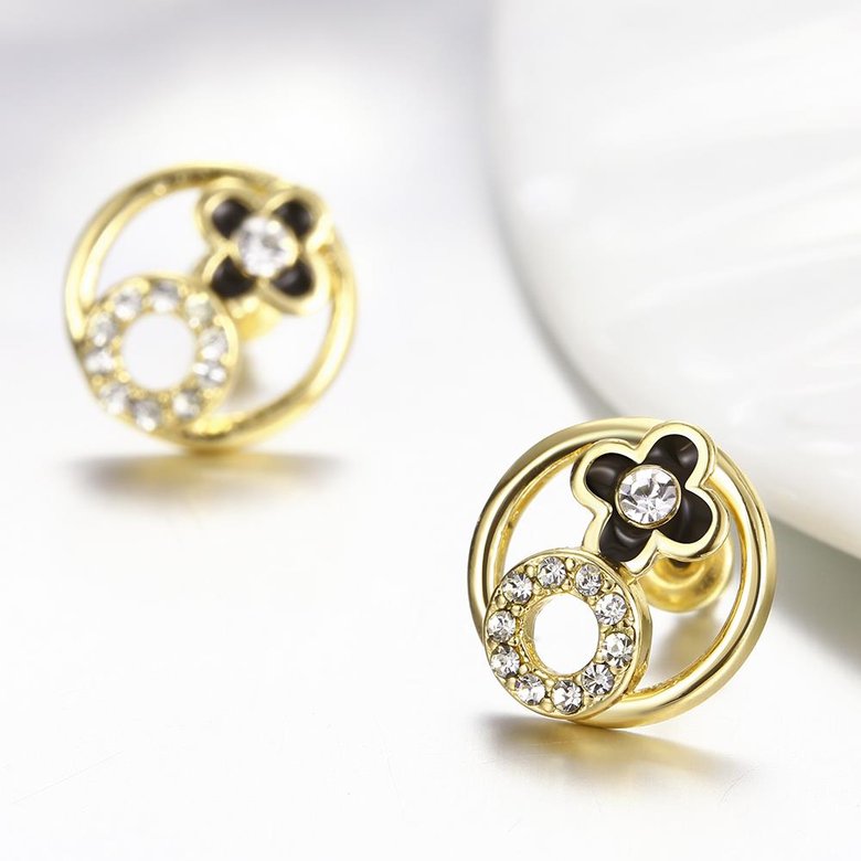 Wholesale Special cute Black enamel Stud Earrings for Women flower Cubic Zirconia 24K Gold Ear Studs Party Jewelry Girls Gifts TGGPE173 2