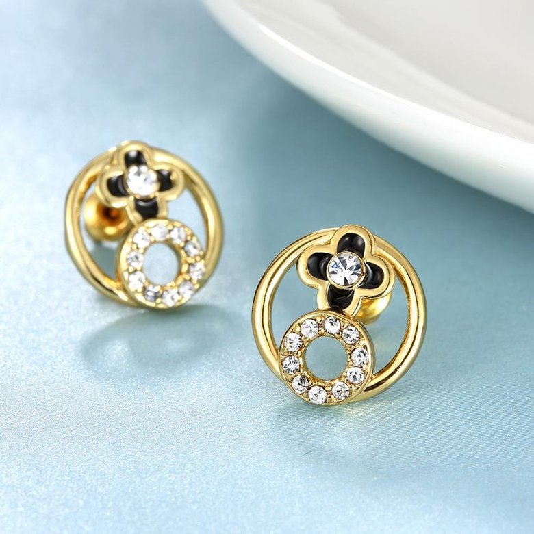 Wholesale Special cute Black enamel Stud Earrings for Women flower Cubic Zirconia 24K Gold Ear Studs Party Jewelry Girls Gifts TGGPE173 3