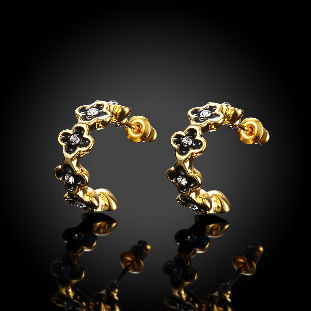 Wholesale Special cute Black enamel Stud Earrings for Women flower Cubic Zirconia 24K Gold Ear Studs Party Jewelry Girls Gifts TGGPE177 0