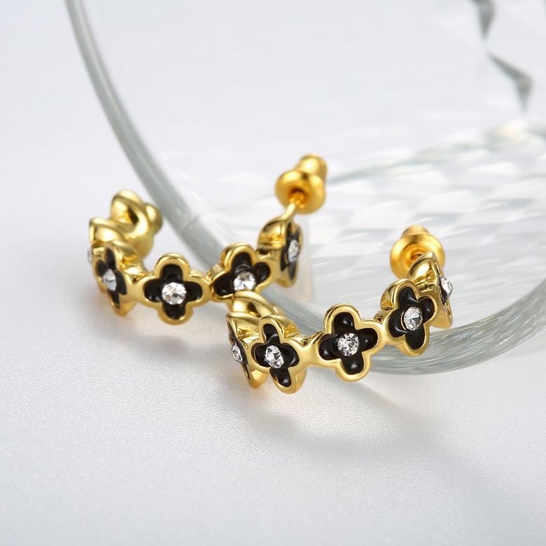 Wholesale Special cute Black enamel Stud Earrings for Women flower Cubic Zirconia 24K Gold Ear Studs Party Jewelry Girls Gifts TGGPE177 1