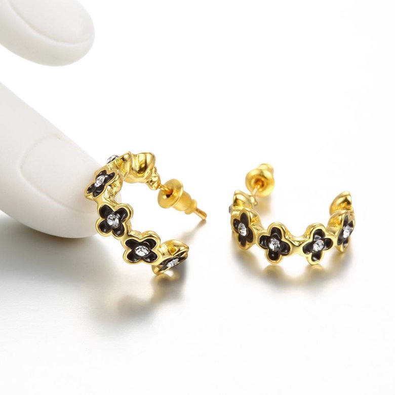 Wholesale Special cute Black enamel Stud Earrings for Women flower Cubic Zirconia 24K Gold Ear Studs Party Jewelry Girls Gifts TGGPE177 2