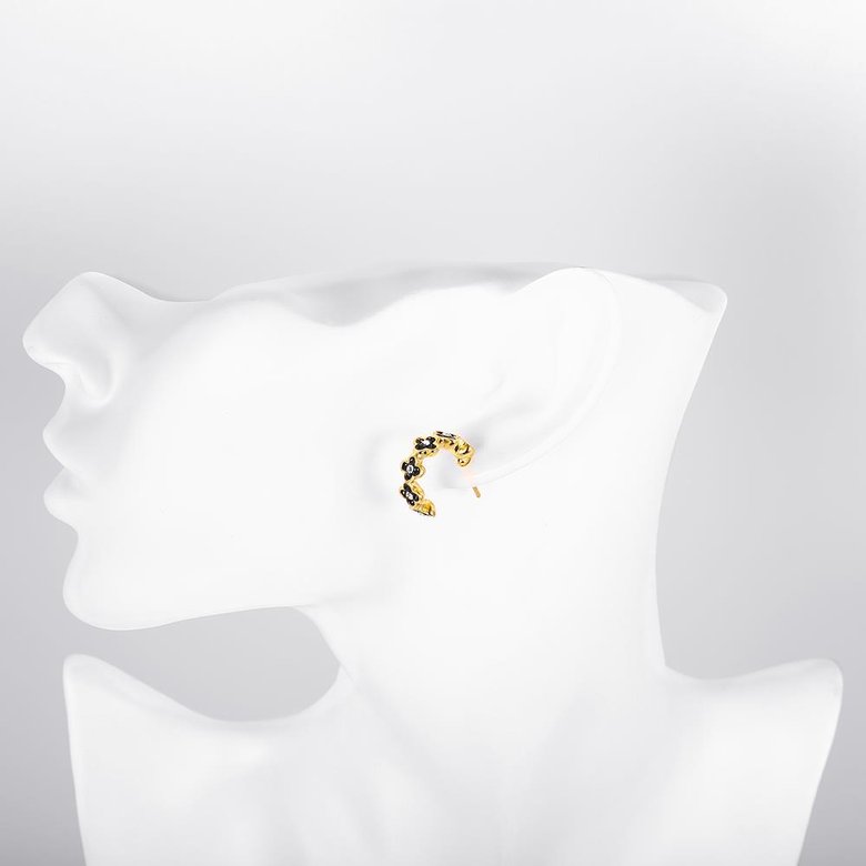 Wholesale Special cute Black enamel Stud Earrings for Women flower Cubic Zirconia 24K Gold Ear Studs Party Jewelry Girls Gifts TGGPE177 3