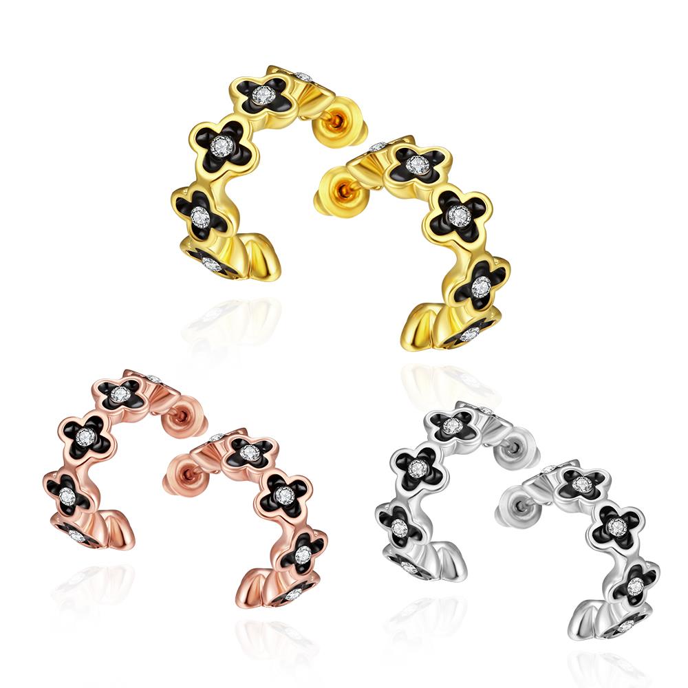 Wholesale Special cute Black enamel Stud Earrings for Women flower Cubic Zirconia 24K Gold Ear Studs Party Jewelry Girls Gifts TGGPE177 4