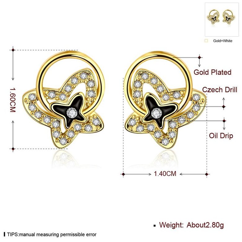 Wholesale Special cute Black enamel Stud Earrings for Women butterfly shape Cubic Zirconia 24K Gold Ear Studs Party Jewelry Girls Gifts TGGPE179 2