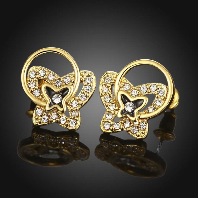 Wholesale Special cute Black enamel Stud Earrings for Women butterfly shape Cubic Zirconia 24K Gold Ear Studs Party Jewelry Girls Gifts TGGPE179 3