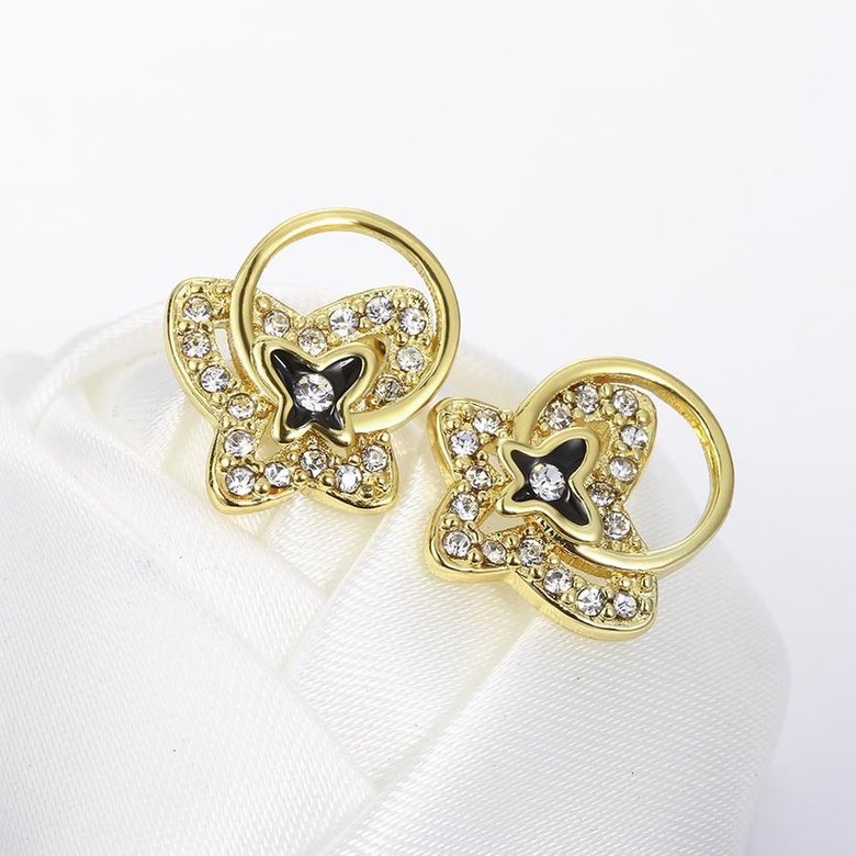 Wholesale Special cute Black enamel Stud Earrings for Women butterfly shape Cubic Zirconia 24K Gold Ear Studs Party Jewelry Girls Gifts TGGPE179 4