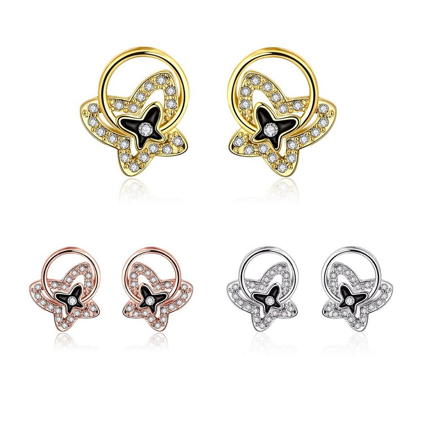 Wholesale Special cute Black enamel Stud Earrings for Women butterfly shape Cubic Zirconia 24K Gold Ear Studs Party Jewelry Girls Gifts TGGPE179 7