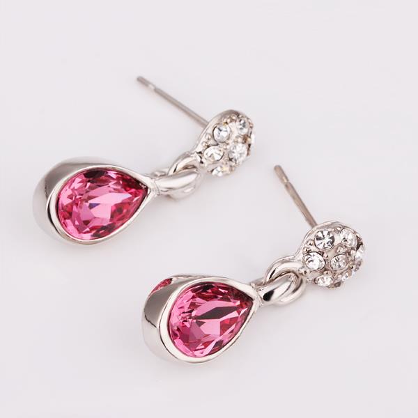 Wholesale Romantic Platinum New Austria Crystal Stud Earring Long Water Drop red zircon Dangle Earrings Women Fashion Jewelry TGGPE202 4