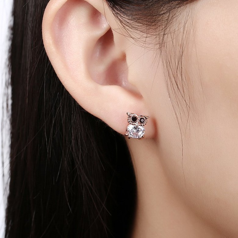 Wholesale Fashion hot sale rose gold zircon earrings women's wild small fresh European and American cute owl earrings wedding jewelry gift TGGPE211 0