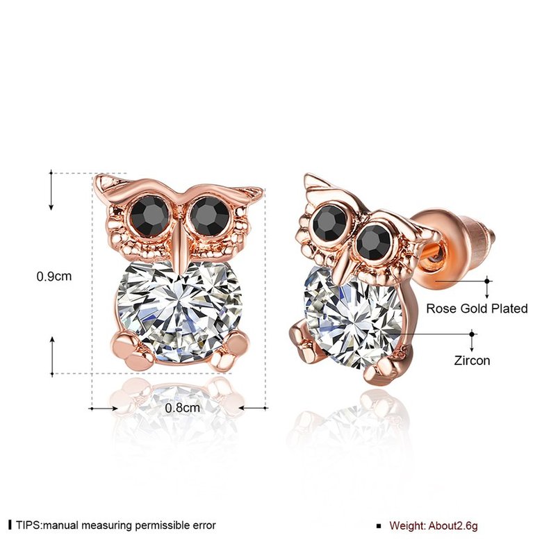 Wholesale Fashion hot sale rose gold zircon earrings women's wild small fresh European and American cute owl earrings wedding jewelry gift TGGPE211 1